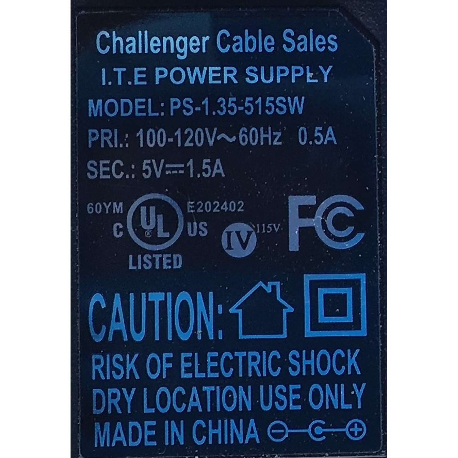 ADAPTADOR CHALLENGER / PS-1.35-515SW / 100-120V / SALIDA VCD  5V - 1.5A  / 60Hz / MODELO PS-1.35-515SW	 - Imagen 2